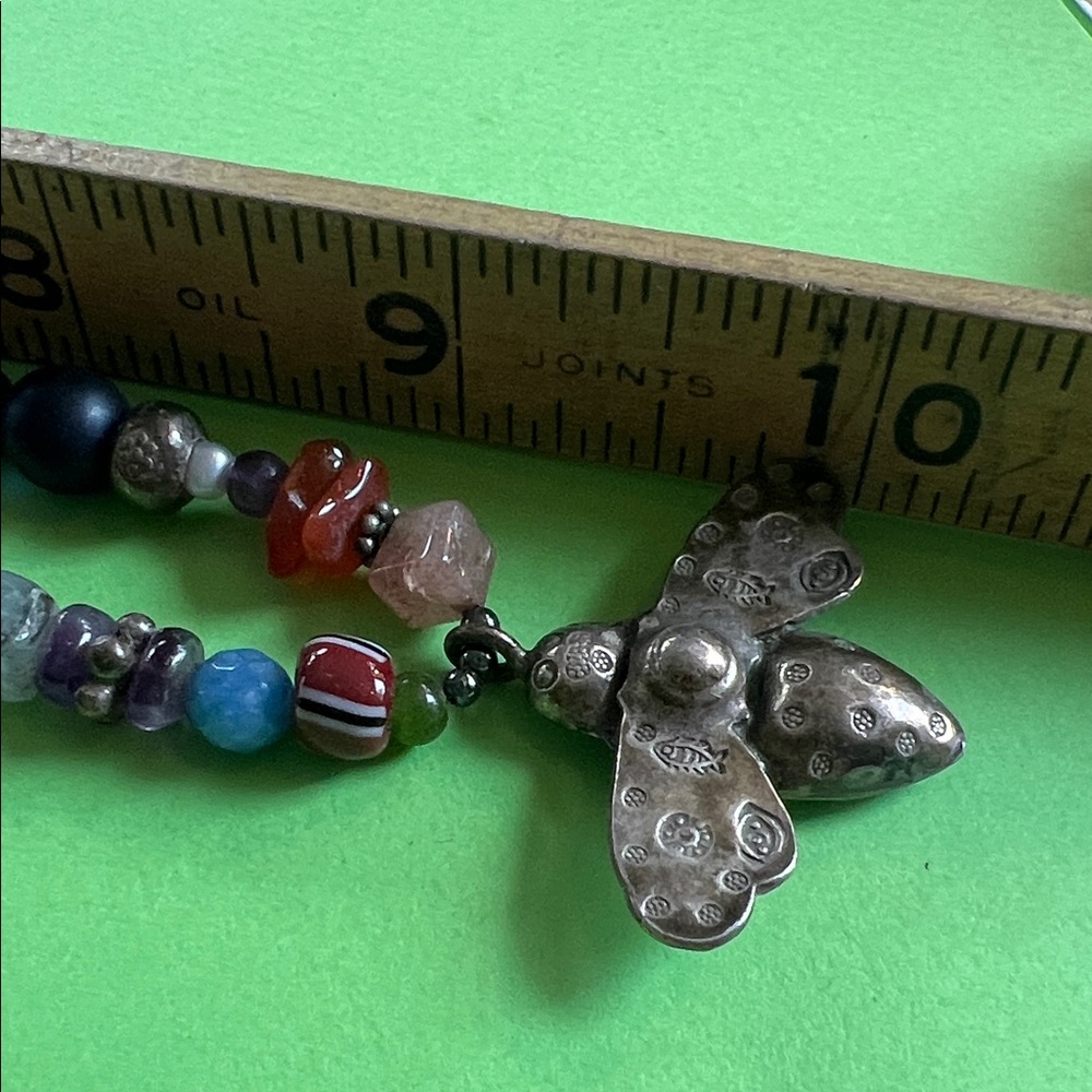Colorful Beaded Necklace with Silver Bee Pendant - Picture 6 of 6
